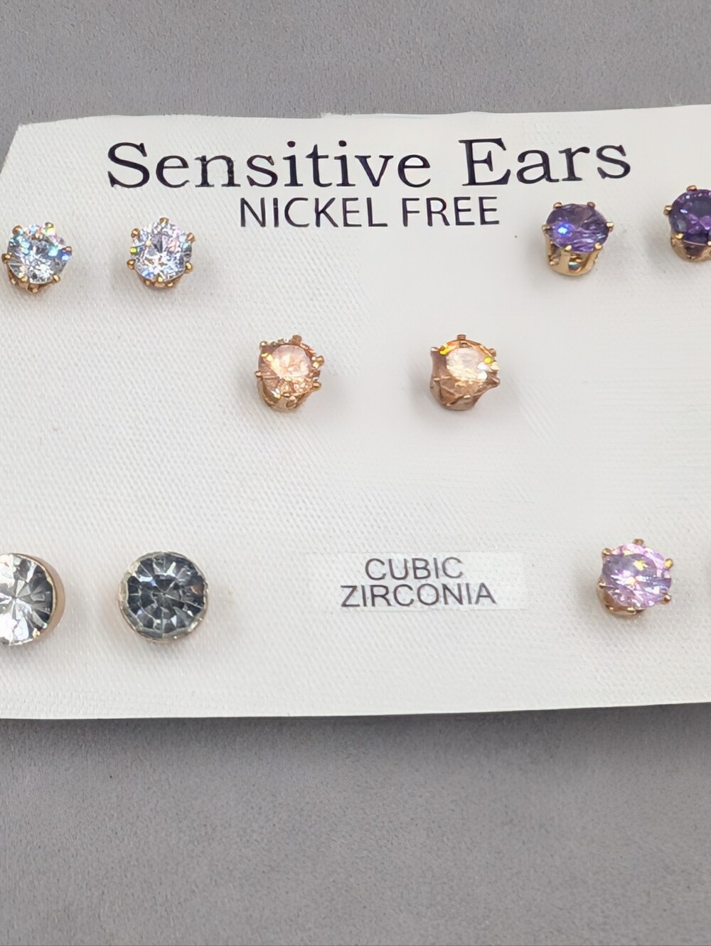 5 Pair Cubic Zirconia Stud Earrings Sensitive Ears Nickel Free NWT 1307 - Picture 2 of 6